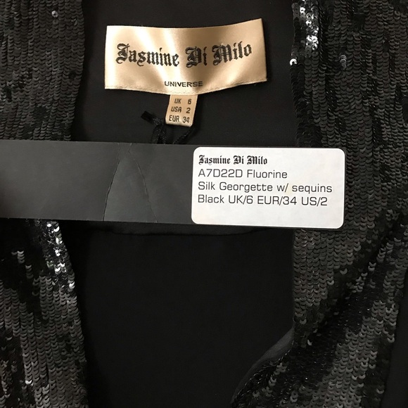 NWT Jasmine Di Milo Fluorine Black Silk Georgette Sequined Dress, Size 2 - Picture 7 of 13